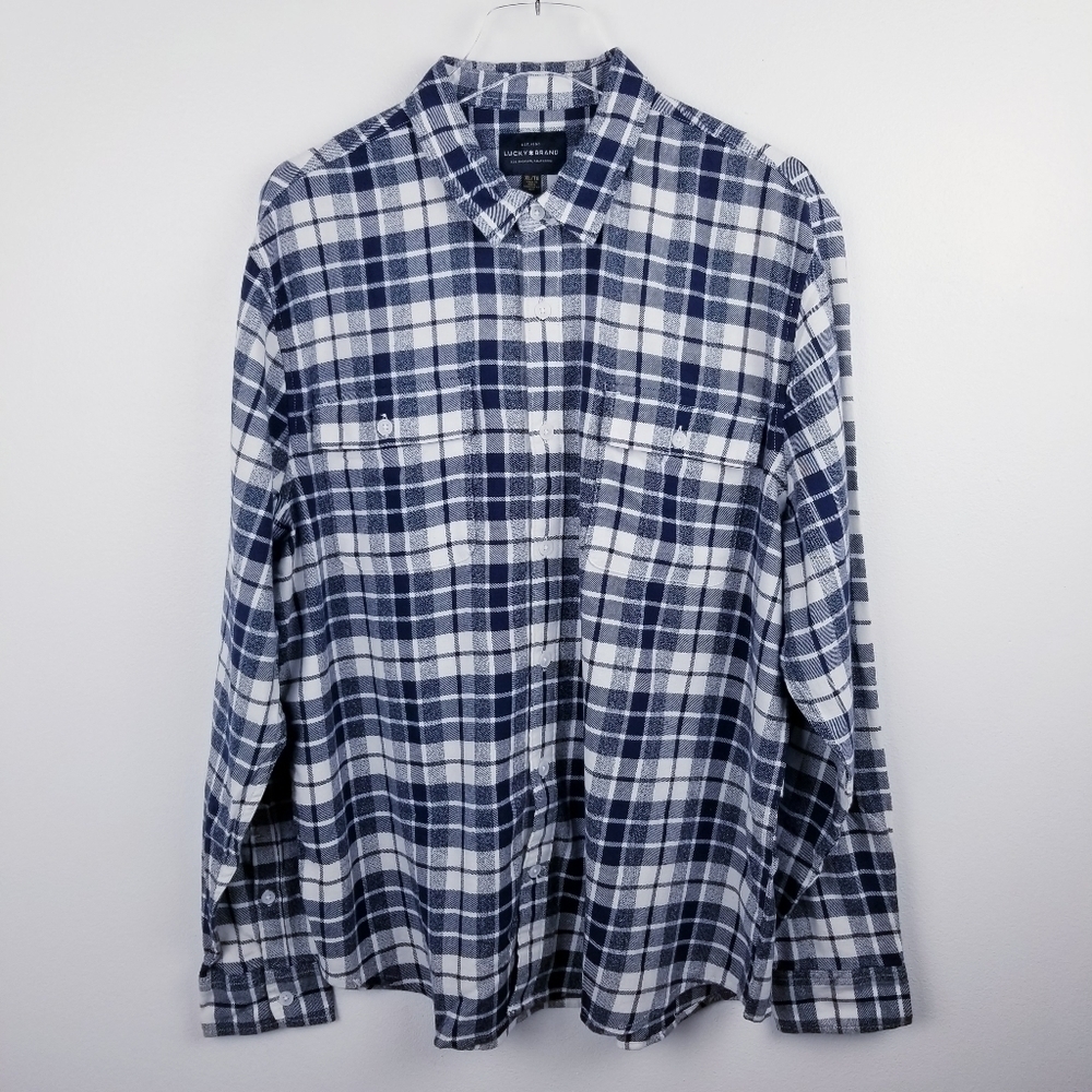 Lucky Brand 7MP4850 Blue & White Plaid Button Front Shirt NWT size XL